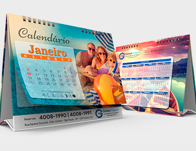 Calendário de Mesa 2025 com Wire-o Base e Rígida Personalizável 16x20cm (Couchê 170g Fosco) - 4x4 - 50 unid