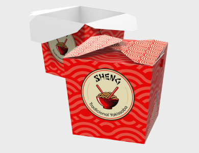 Embalagem Box com Ilhós Papel Alimentício 270g com Película Antigordura 9x9x10cm - 4x0 - 250 unid