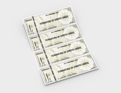 Ingresso de Segurança Numerado Papel Filigranado 120g 21x7,5 cm - 4x0 - 100 unid