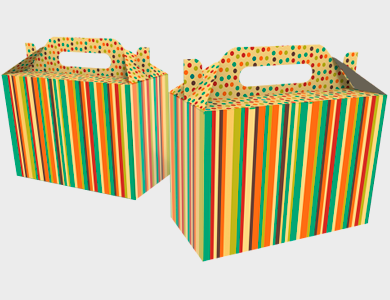 LIS002 - Caixa de Presente Extra Pequena com Alça Modelo Listrada Couchê 300g Verniz Total Frente 18,9x9x13,5cm - 4x0 - 50 unid