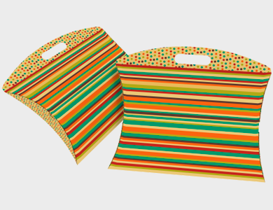 LIS005 - Caixa Travesseiro Média com Alça Modelo Listrada Couchê 300g Verniz Total Frente 28,2x6,1x23,7cm - 4x0 - 50 unid