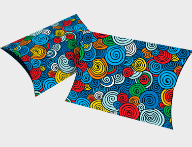 ESP004 - Caixa Travesseiro Pequena Modelo Espiral Couchê 300g Verniz Total Frente 15,6x3x12,9cm - 4x0 - 250 unid